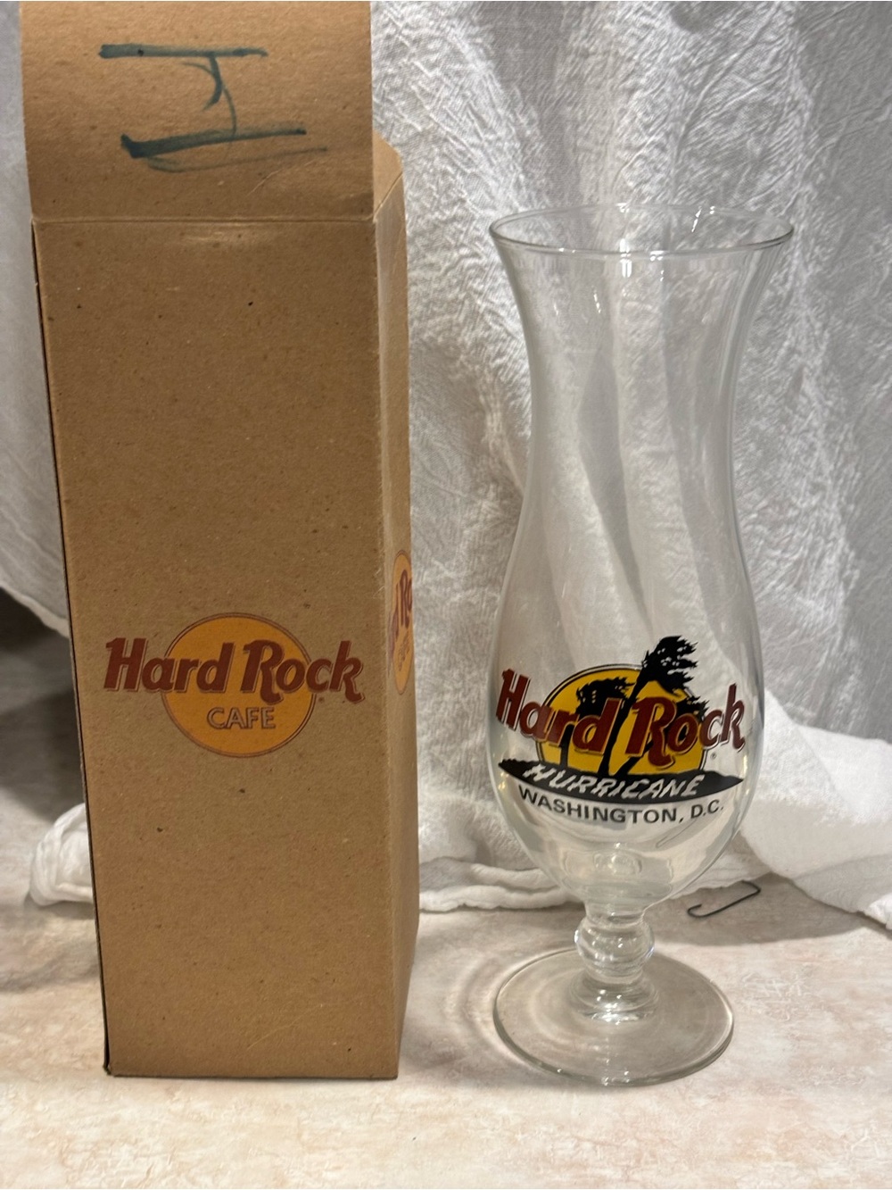 Hard Rock Cafe Clear Hurricane Glass with souvenir box